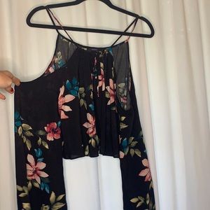 Crop Open Shoulder Long Sleeve Hawaiian Blouse